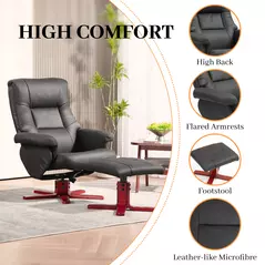 HOMCOM Faux Microfibre Leather Manual Recliner and Footstool Set - Black - 6