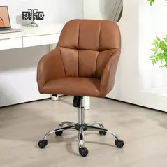 HOMCOM Faux Leather Tub Office Chair, with Wheels - Brown - 2