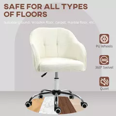 HOMCOM 46-56 cm Teddy Fleece Office Chair - Cream - 5