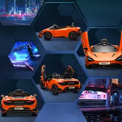 AIYAPLAY McLaren 765LT Licensed 12V Kids Electric Ride on Car with Butterfly Doors, Remote Control, Transport Wheels, Orange - 9