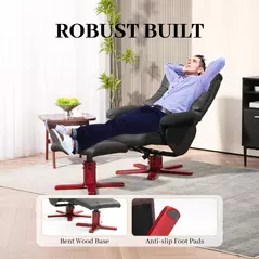 HOMCOM Faux Microfibre Leather Manual Recliner and Footstool Set - Black - 7