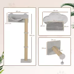 PawHut 4-Piece Cat Shelves w/ Scratching Post, Steps, Jumping Platform, Ladder, Toy Balls, for Indoor Cats, Light Grey - 3