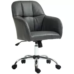 HOMCOM Faux Leather Tub Office Chair, with Wheels - Grey - 1