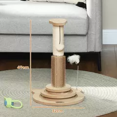 PawHut 49cm 5 in 1 Cat Scratching Post with Sisal Post, Track Ball, Self Grooming Brush, Hanging Toy Ball, Feather, Oak Tone - 3