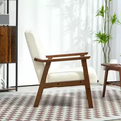 HOMCOM Boucle Seat Mid Century Accent Chair - White - 8