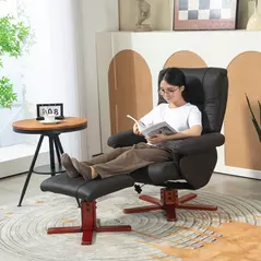 HOMCOM Faux Microfibre Leather Manual Recliner and Footstool Set - Black - 2