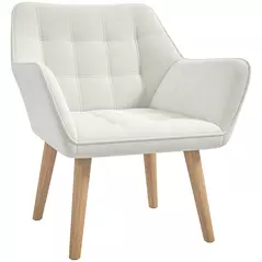 HOMCOM Accent Chair, Arm Chair with Wide Arms, Slanted Back, Thick Padding and Rubber Wooden Legs for Living Room, Cream White - 1