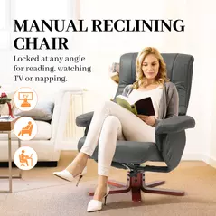 HOMCOM Faux Microfibre Leather Manual Recliner and Footstool Set - Black - 4