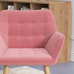 HOMCOM Accent Chair, Arm Chair with Wide Arms, Slanted Back, Thick Padding and Rubber Wooden Legs for Living Room, Pink - 9