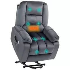 HOMCOM Leathaire Eight Massage Point Armchair, with Heat and Reclining Back - Grey - 1