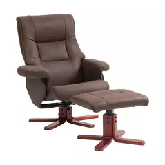 HOMCOM Faux Microfibre Leather Manual Recliner and Footstool Set - Dark Brown - 1