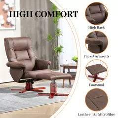 HOMCOM Faux Microfibre Leather Manual Recliner and Footstool Set - Dark Brown - 6