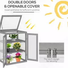 Outsunny 3-tier Wood Greenhouse Garden Polycarbonate Cold Frame Balcony Grow House w/ Storage Shelf for Plants, Flowers, Dark Grey - 5