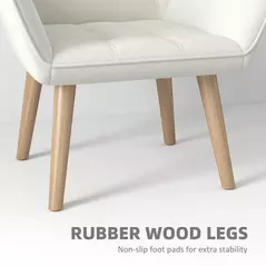 HOMCOM Accent Chair, Arm Chair with Wide Arms, Slanted Back, Thick Padding and Rubber Wooden Legs for Living Room, Cream White - 6