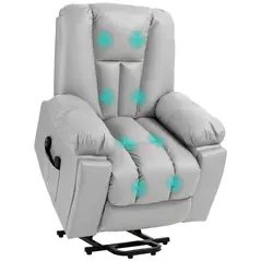 HOMCOM Leathaire Eight Massage Point Armchair, with Reclining Back - Light Grey - 2