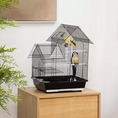 PawHut Metal Bird Cage for Finch, Canary w/ Food Containers, Swing Ring, Tray, Handle, 39 x 33 x 47cm - 2