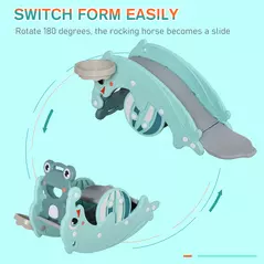 HOMCOM 3-in-1 Baby Rocking Horse Portable Slide Basketball Hoop Equipment Indoor Outdoor Playground Toy, Age 18-36 Months, Green - 6