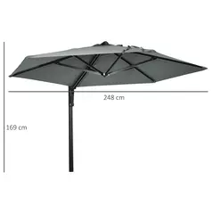 Outsunny 2.5m Wall Mounted Parasol, Hand to Push Outdoor Patio Umbrella with 180 Degree Rotatable Canopy for Porch, Deck, Garden, 250 cm, Grey - 3