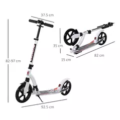 HOMCOM Foldable Kick Scooter with Double Shock Absorption and Big Wheels, Height Adjustable Aluminium Frame Big Wheel Scooter for 14+ Teens Adult - White - 3