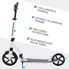 HOMCOM Foldable Kick Scooter with Double Shock Absorption and Big Wheels, Height Adjustable Aluminium Frame Big Wheel Scooter for 14+ Teens Adult - White - 8
