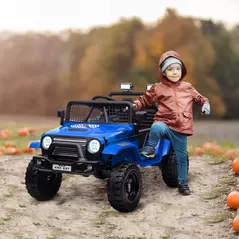 AIYAPLAY 12V Battery Powered Kids Ride-On Car, Electric Truck w/ Spring Suspension, Remote, Music, Horn, Lights, Blue - 2