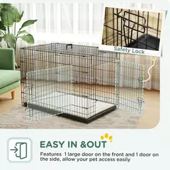 PawHut Foldable Dog Crate with 2 Doors with Tray, Soft Cushion, for Extra and Large Dogs, 105 x 70 x 75, Black - 5