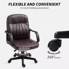 HOMCOM Swivel Executive Chair PU Leather Computer Desk Chair, Dark Brown - 5