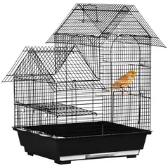 PawHut Metal Bird Cage for Finch, Canary w/ Food Containers, Swing Ring, Tray, Handle, 39 x 33 x 47cm - 1