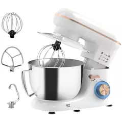 HOMCOM 1300W Kitchen Stand Mixer, with Accessories - White - 1