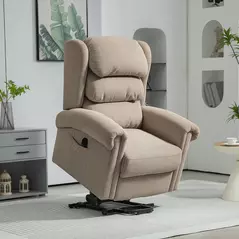 HOMCOM Velvet-Feel Electric Riser Recliner Chair - Khaki - 2