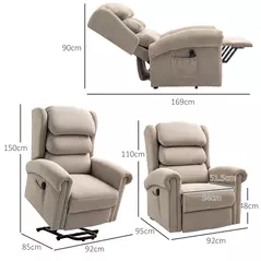 HOMCOM Velvet-Feel Electric Riser Recliner Chair - Khaki - 3