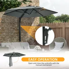 Outsunny 2.5m Wall Mounted Parasol, Hand to Push Outdoor Patio Umbrella with 180 Degree Rotatable Canopy for Porch, Deck, Garden, 250 cm, Grey - 5