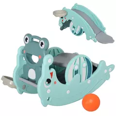 HOMCOM 3-in-1 Baby Rocking Horse Portable Slide Basketball Hoop Equipment Indoor Outdoor Playground Toy, Age 18-36 Months, Green - 1