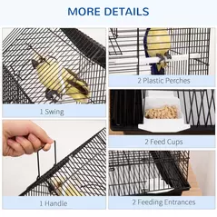 PawHut Metal Bird Cage for Finch, Canary w/ Food Containers, Swing Ring, Tray, Handle, 39 x 33 x 47cm - 4