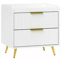 HOMCOM Elegant Two-Drawer Bedside Table - White - 1