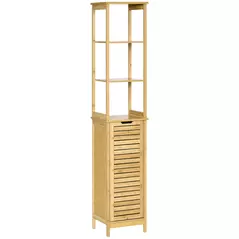 kleankin Tall Bathroom Cabinet, Slim Storage Cabinet, Tallboy Bamboo Storage Unit with 3-Tier Storage Shelves and Freestanding Organiser, Natural - 1