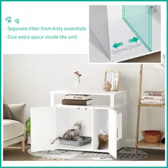 PawHut Wooden Cat Litter Box Enclosure Furniture with Adjustable Interior Wall & Large Tabletop for Nightstand, White - 4