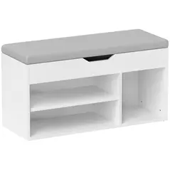 HOMCOM Shoes Cabinet Bench Hidden Storage Padded Seat Organiser Footwear Rack Hallway Cream White - 1