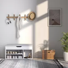 HOMCOM Shoes Cabinet Bench Hidden Storage Padded Seat Organiser Footwear Rack Hallway Cream White - 8