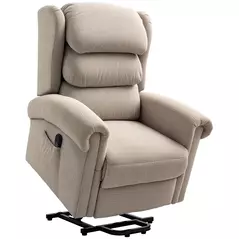 HOMCOM Velvet-Feel Electric Riser Recliner Chair - Khaki - 1