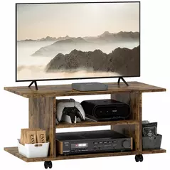 HOMCOM Modern TV Cabinet Stand Storage Shelves Table Mobile Bedroom Furniture Bookshelf Bookcase Rustic Brown - 1