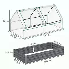 Outsunny Metal Planter Box with Cover, Raised Garden Bed with Greenhouse, for Herbs and Vegetables, White and Dark Grey - 3