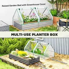 Outsunny Metal Planter Box with Cover, Raised Garden Bed with Greenhouse, for Herbs and Vegetables, White and Dark Grey - 4