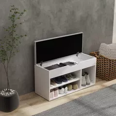 HOMCOM Shoes Cabinet Bench Hidden Storage Padded Seat Organiser Footwear Rack Hallway Cream White - 2