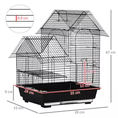 PawHut Metal Bird Cage for Finch, Canary w/ Food Containers, Swing Ring, Tray, Handle, 39 x 33 x 47cm - 3