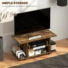 HOMCOM Modern TV Cabinet Stand Storage Shelves Table Mobile Bedroom Furniture Bookshelf Bookcase Rustic Brown - 4