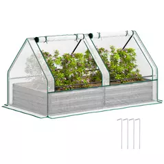 Outsunny Metal Planter Box with Cover, Raised Garden Bed with Greenhouse, for Herbs and Vegetables, White and Dark Grey - 1