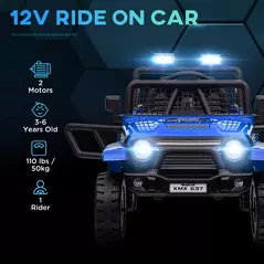 AIYAPLAY 12V Battery Powered Kids Ride-On Car, Electric Truck w/ Spring Suspension, Remote, Music, Horn, Lights, Blue - 4