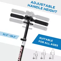 HOMCOM Foldable Kick Scooter with Double Shock Absorption and Big Wheels, Height Adjustable Aluminium Frame Big Wheel Scooter for 14+ Teens Adult - White - 4