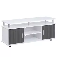 HOMCOM TV Cabinet Unit for TVs up to 50'' with Storage Shelf and Cupboards, Living Room Entertainment Center Media Console, Grey and White - 1